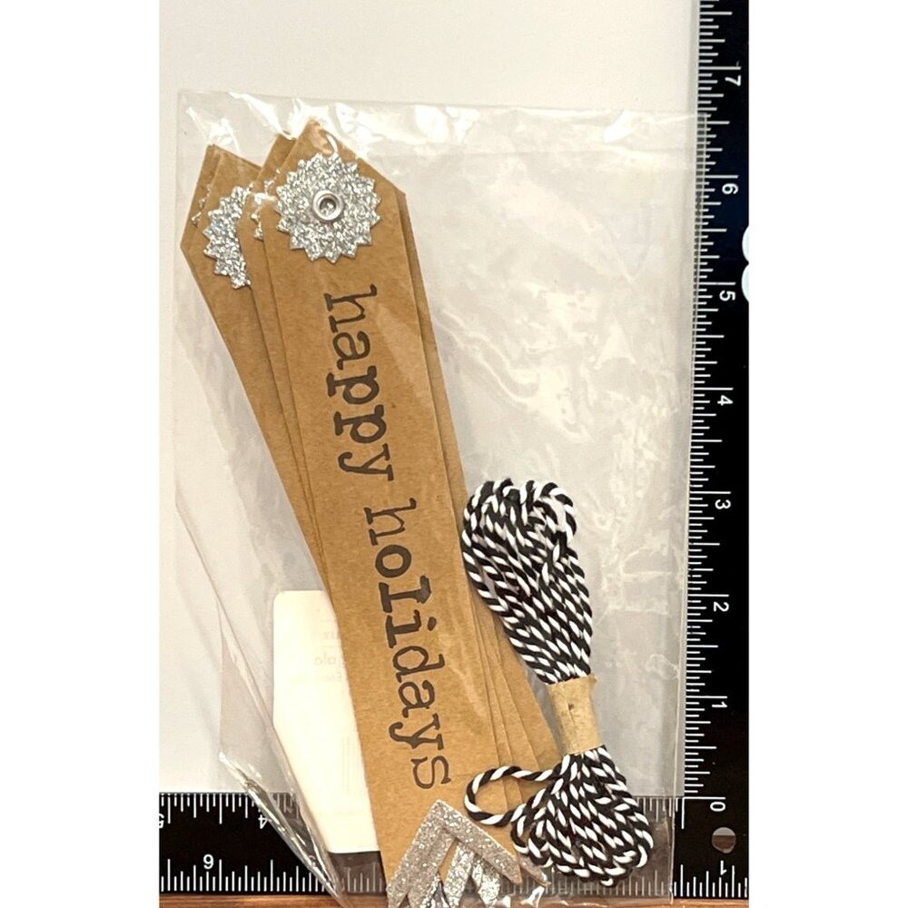 Happy Holidays Brown Kraft Paper Gift Tags With silver Glitter & String 6 pack